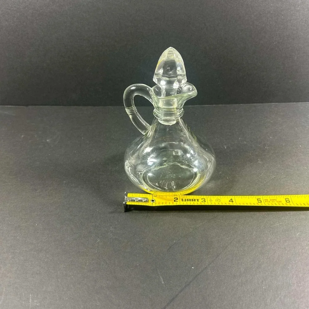 Cruet Clear Glass Vintage Handle Stopper Kitchen Small